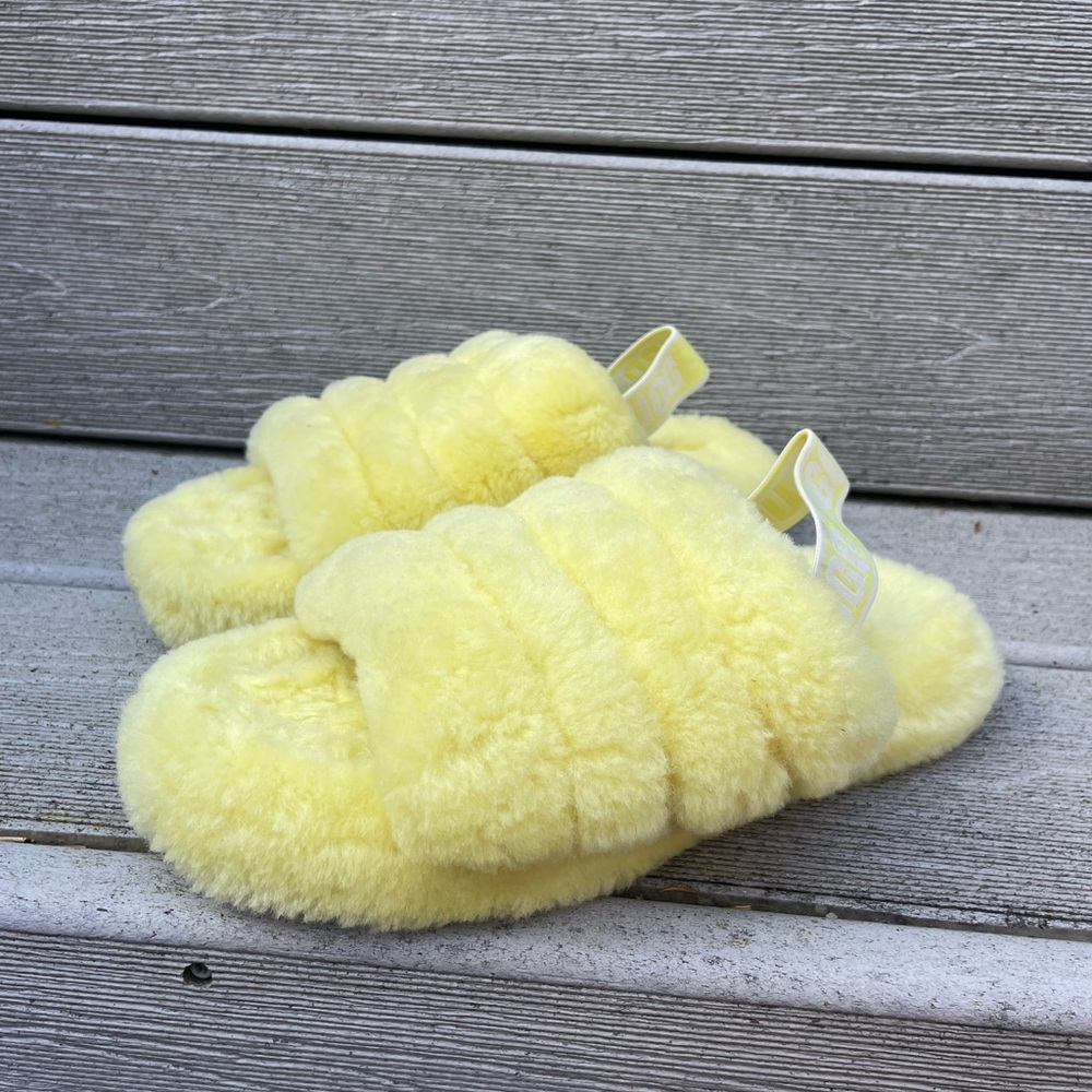 UGG Fluff Yeah Slide Sheepskin Slingback Sandals Slippers Yellow Big Girl 4